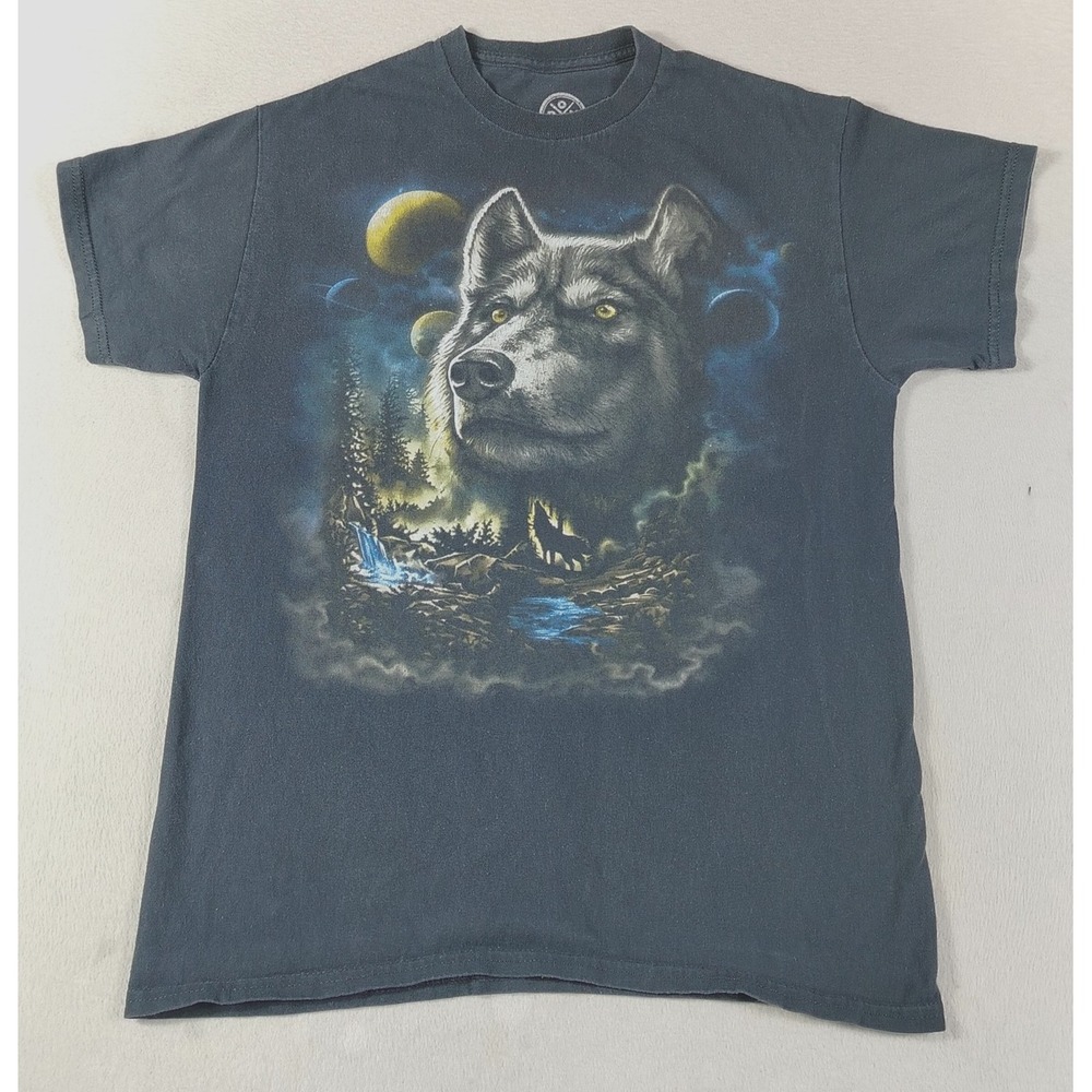 DOM Shirt Mens Medium Black Wolf Galaxy Space Nature Graphic Tee Tagless